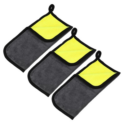 Unique Bargains Extra Large 500 GSM Microfibre Car Drying Towel 9.84"x9.84" Gray Yellow 3 Pcs