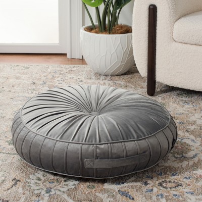 Light Grey Velvet Round Tufted Floor Pillow