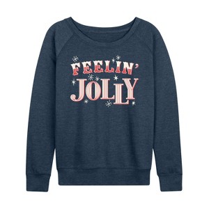 Women's - Instant Message - Vintage Feelin' Jolly Lightweight French Terry Wide Neck Long Sleeve Shirt - 1 of 4