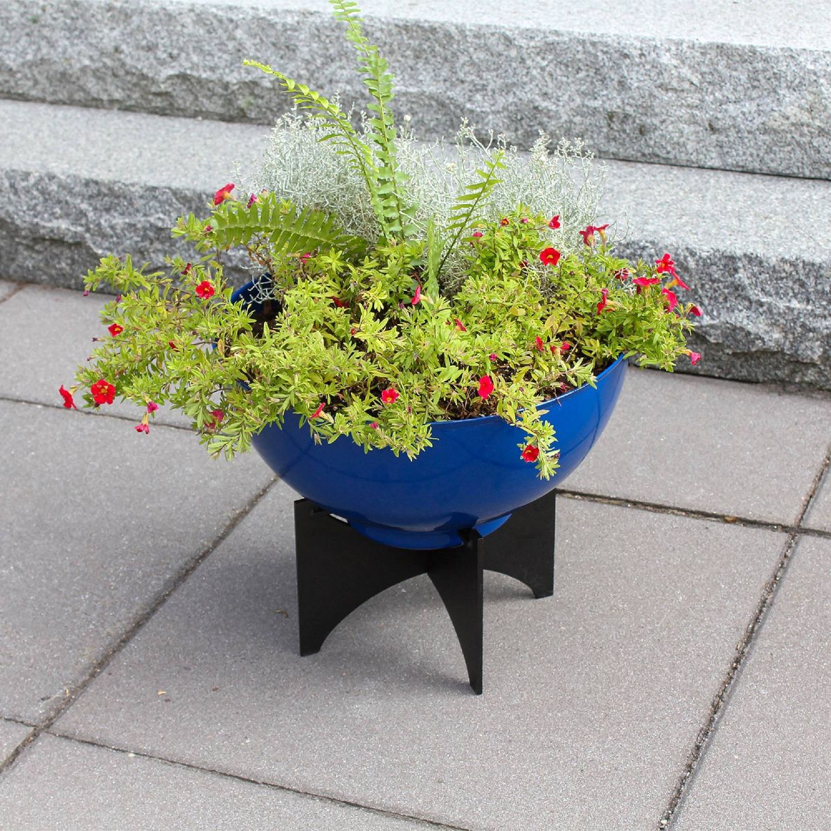 ACHLA Designs 16" Wide Planter Bowl Galvanized Steel with Black Wrought Iron Norma Plant Stand French Blue: No Assembly, Indoor/Outdoor Use - thumbnail 3