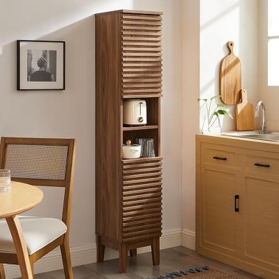 Walnut Tall Freestanding Cabinet with Adjustable Shelves