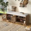 CAVINAS Rustic Solid Wood Storage Shoe Bench with Removable Cushion,Woven Rattan Design Bench for Living Room,Entryway - 2 of 4
