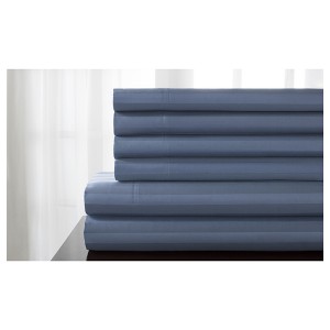 Delray Damask Stripe 600 Thread Count Cotton Sheet Set (Queen) Slate Blue - Elite Home Products, Grey Blue