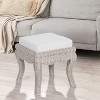 JONATHAN Y Rowan 19.7" Bohemian Designer Woven Rattan/Wood Ottoman Vanity Stool, White Cushion Seat - 2 of 4