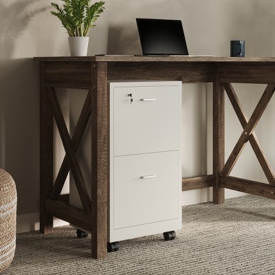 White Mobile 2-Drawer Lockable File Cabinet with Wheels