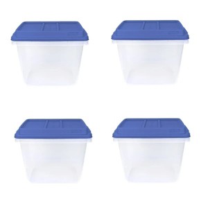 Racxily 4 Pack 32 Quart Clear Storage Bin, Latched Storage Container, with Blue HI-RISE Lid - 1 of 4