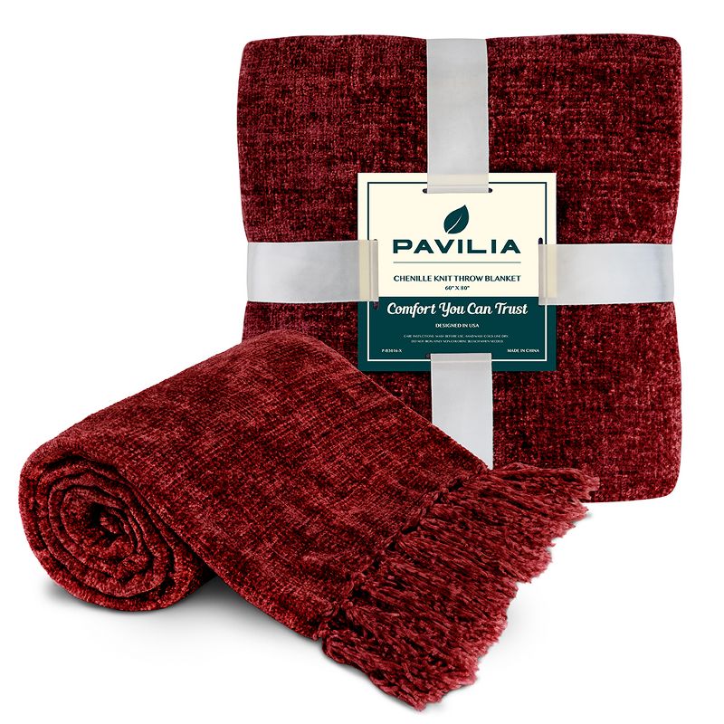 PAVILIA Chenille Throw Blanket with Woven Knitted Tassel Fringe for Couch, Living Room Decor and Bed, 2 of 7