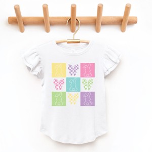 The Juniper Shop Checkered Bunny Outline Coquette Flutter Sleeve Tee - 1 of 4
