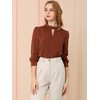 INSPIRE CHIC Women's Office Keyhole Elegant Stand Collar Long Sleeve Back Neck Button Blouse - 3 of 4