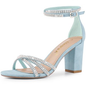 Allegra K Women's Rhinestones Crisscross Strap Strappy Chunky Heel Sandals - 1 of 4