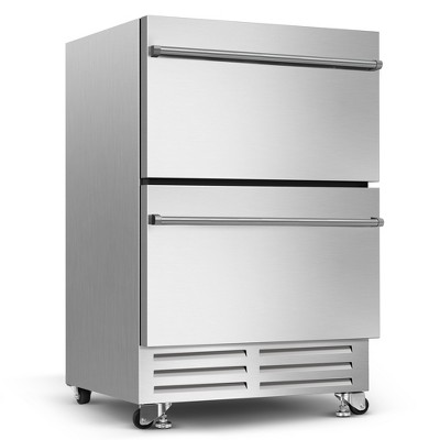 RAPSUAR 23.4 in. 4.9 cu.ft. Double Drawer Fridge Weatherproof Outdoor Beverage Cooler in Stainless Steel