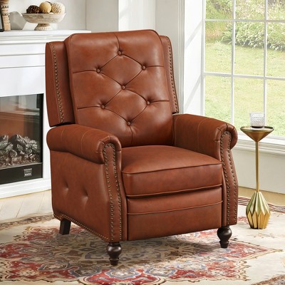Arceso Modern Faux Leather Push Back Recliner Chair with Nailhead Trim & Plush Foam Padding - Manual Reclining Upholstered Chair for Living Room