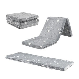 Costway Foldable Floor Mattress for Kids Glow in the Dark Toddler Nap Mat Tri-Folding Colorful/Grey/Pink - 1 of 4