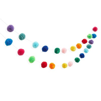  10ft Rainbow Pom Pom Wool Felt Ball Banner Garland Decorations for Birthday Baby Shower Party Supplies Favors, with 24 Balls 