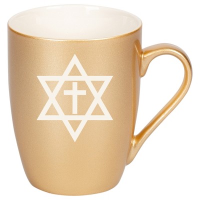 100 North Religious 10 Ounce Vegas Gold Metallic Finish, Comfortably Fits Your Hands, New Bone China Coffee Tea Cup Mug, Star of David