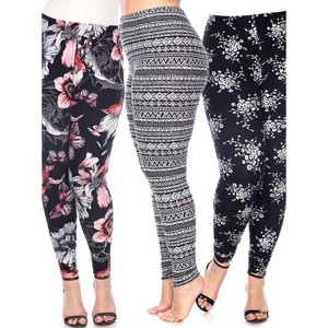 Women's Pack of 3 Plus Size Leggings - One Size Fits Most Plus - White Mark - 1 of 1