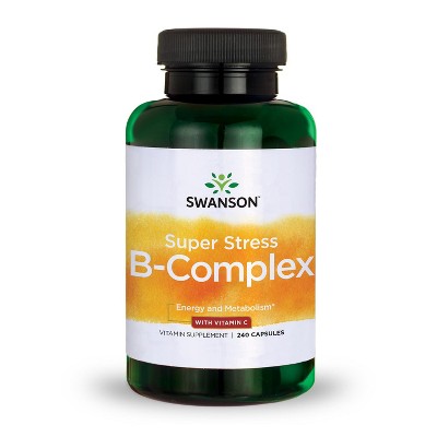 Swanson Super Stress Vitamin B Complex with Vitamin C, Supports Healthy Metabolism, Promotes Energy & Mental Relaxation, 240 Capsules.