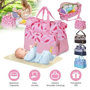 5Pcs Baby Nappy Diaper Bags Set Mummy Diaper Handbags with Diaper Pad Food Bag Bottle Bag Travel Tote Bags For Mom Dad - 1 of 4