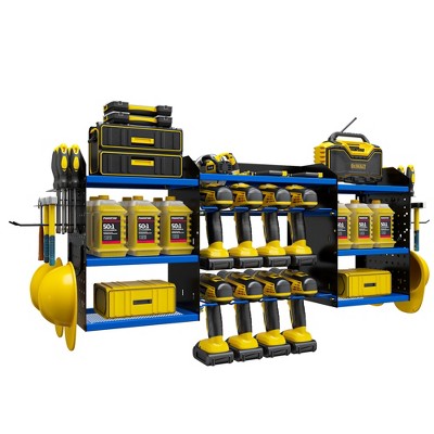 Modular Wall-Mounted Power Tool Organizer with Charging Station, Heavy-Duty Drill Rack with Hooks and 8-Outlet Holder
