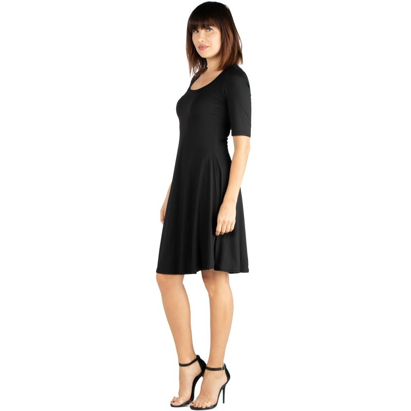 24seven Comfort Apparel A Line Knee Length Dress Elbow Length Sleeves, 2 of 5