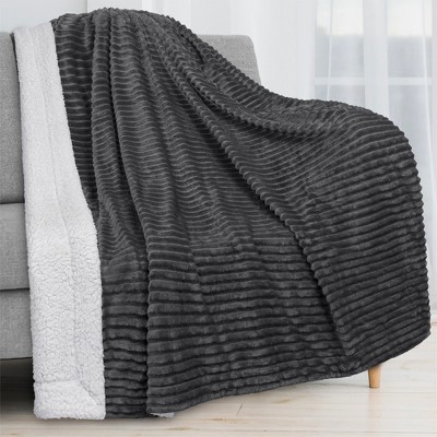Twin Dark Grey Reversible Sherpa Fleece Blanket