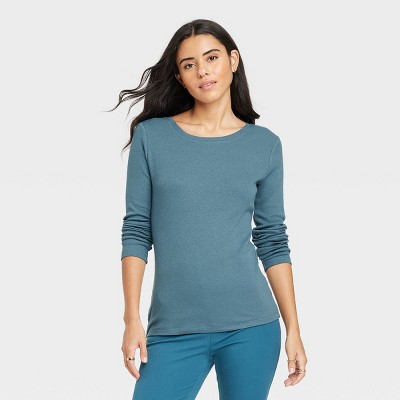 Women's Long Sleeve Ribbed T-Shirt - A New Day™