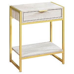 Monarch Specialties Accent Table Side End Nightstand Lamp Storage Drawer Living Room Bedroom Metal Laminate Beige Marble Look Gold Contemporary Modern - 1 of 4
