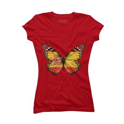 Junior's Design By Humans Butterfly Flag Of Spain By GiftsIdeas T-Shirt