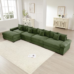 Oversized 167.6" Corduroy Cloud Modular L-Shaped Sectional Sofa with Thick Cushion and Movable Ottoman, 5-Piece Free combination Sofa - 1 of 4