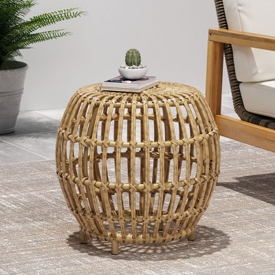 End Table, Handcrafted Patio Side Table, Faux Rattan Weave Coffee Table,29.50" W x 29.50" D x 15.30" H(2.46*2.46*1.28ft)