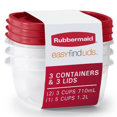 Rubbermaid 6pc Food Storage Container Set (3 containers, 3 lids): Microwave & Dishwasher Safe, Plastic, Clear & Red