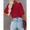 Women's Round Neck Short Sleeve Sweater Summer Casual Puff Sleeve Pullover Knit Top - 3 of 3