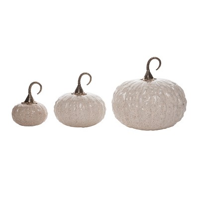 Transpac Glass 9 in. White Harvest Vanilla Bean Pumpkin Set of 3