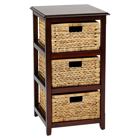 3 Drawers Home Storage Unit Wicker Baskets Chest Rack Furniture Black Coffee US 