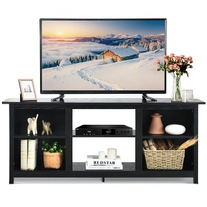 Costway TV Stand 58 inch Entertainment Media Console Center Up to 65 inch Coffee or Black with 2 Tiers - 1 of 4