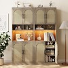 71" Pantry Cabinet, Tall Rattan Kitchen Hutch with Led Lights, Freestanding Kitchen Cabinet with Microwave Shelf, for Dining Room - 3 of 4
