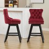 QingMoon Swivel Velvet Bar Stools Set of 2, Modern Counter Height Chairs with Button Tufted Back and Rivet Trim for Kitchen Island, Pub - 2 of 4