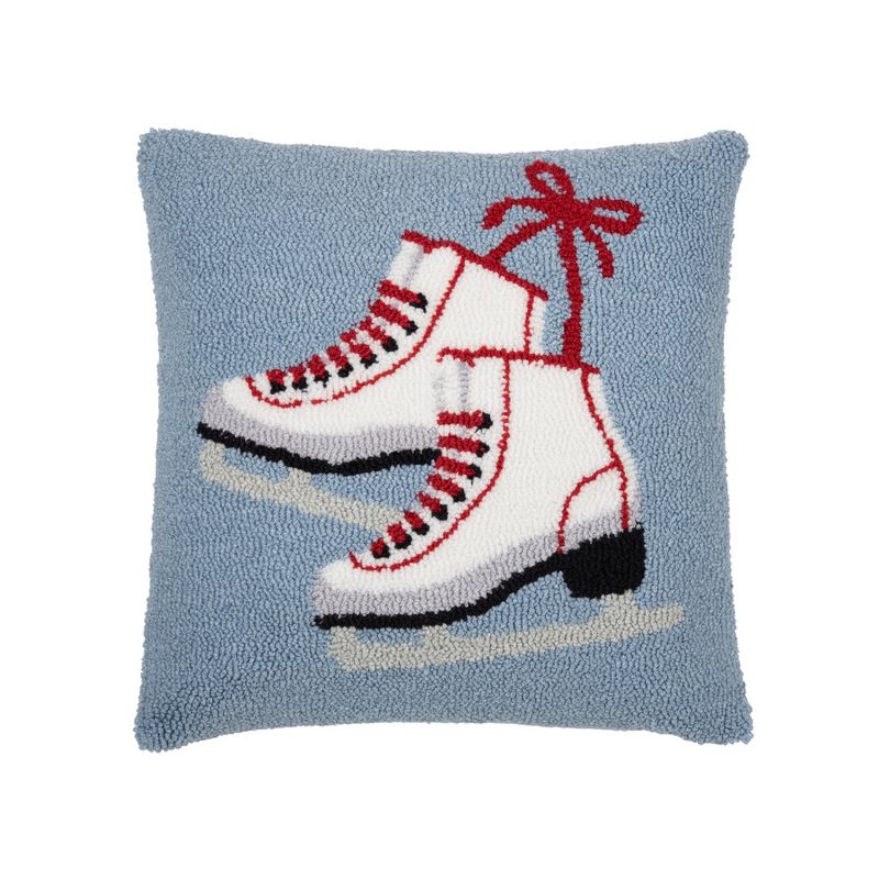 C&F Home 18" x18" in. Pair Ice Skates on Gray Background Hooked Pillow Throw Accent Pillow, 1 of 4