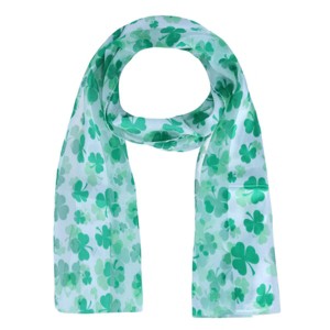 CTM Women's Lightweight Satin St. Patrick's Clover Leaf Print Scarf - 1 of 4