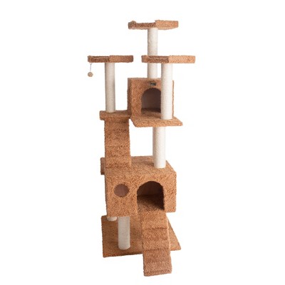 Ochre Brown Multi-Level Sisal Cat Tree with Faux Fur
