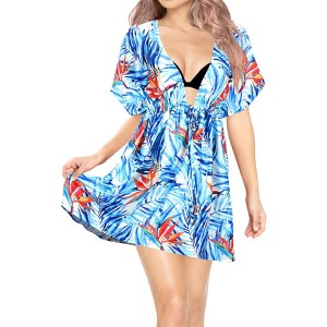 HAPPY BAY Women's Beachwear Summer Swim Beach Dress Cover Ups for Swimwear Women Short Fall Swimsuit Coverups for Women Tops XL-XXL Blue, Leaf - 1 of 4