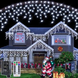 Ollny 594 LED Cool White Christmas Icicle Lights (Clear Cable, Plug in, 8 Modes) - 1 of 4