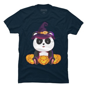Men's Design By Humans Cute Panda Mock up Witch With Jack O Lantern Halloween T-Shirt By thebeardstudio T-Shirt - 1 of 4
