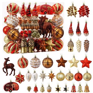 Aoibox 103pcs Christmas Tree Ornaments Set Shatterproof Plastic Baubles with Hanging Strings Red Bronze Gold for Holiday Party Decor - 1 of 4