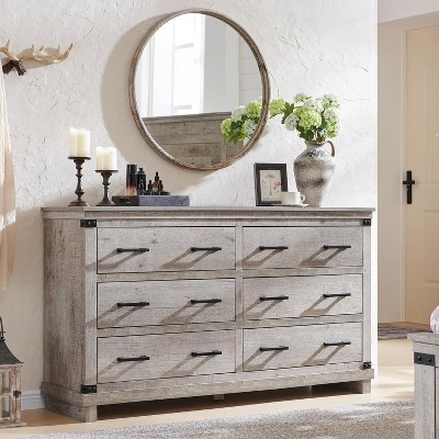 Farmhouse 6 Drawers Dresser, Large Wood Chest of Drawers with Handle for Bedroom, Living Room