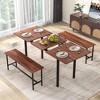 Costway 3 Piece Dining Table Set for 4-6  63"Kitchen Table with 2 Benches Metal Frame Black/Walnut - 4 of 4