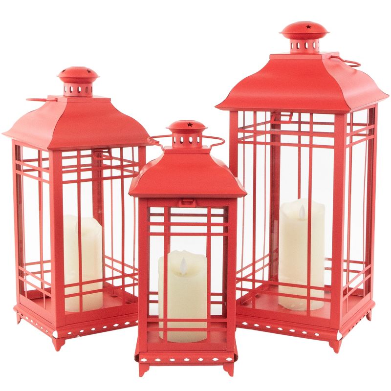 Northlight Set of 3 Red Mission Style Candle Lanterns 19.5", 2 of 6