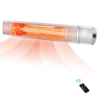 Costway Wall-Mounted Patio Heater 750W/1500W Infrared Heater with 9-Level Adjustable 24H Timer & Remote Control Silver