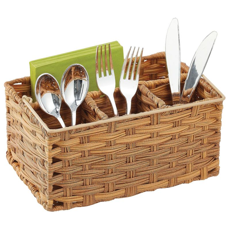 mDesign Plastic Woven Divided Cutlery Storage Organizer Caddy Tote, 1 of 9