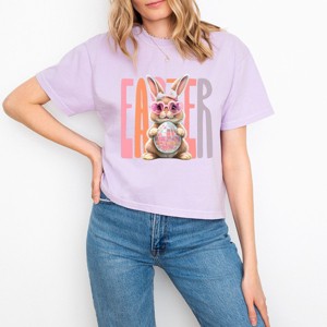 Easter Bunny Disco Ball - Women's Boxy Crop Top Graphic T-Shirt - 1 of 4